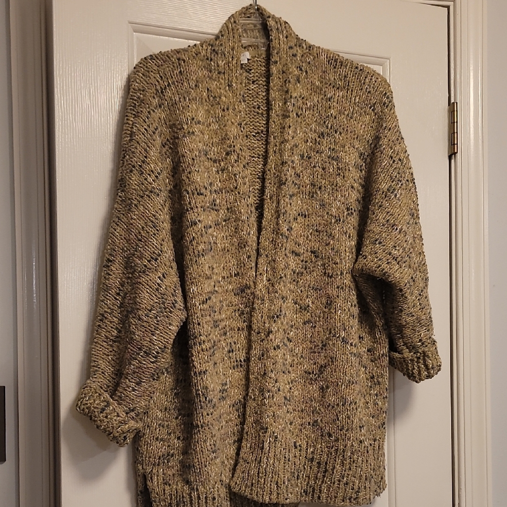Beautiful J. Jill Green Speckled Knit Cardigan Sweater.